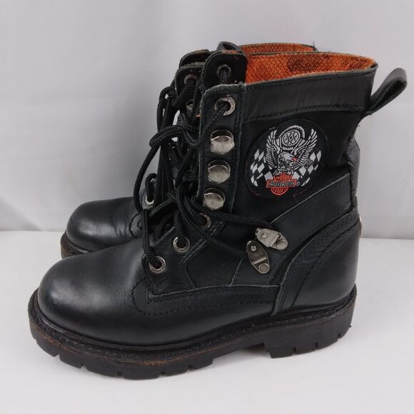 HARLEY DAVIDSON Leather Motorcycle Boots Mid Calf Combat Patch Women's 6.5 - Picture 7 of 15